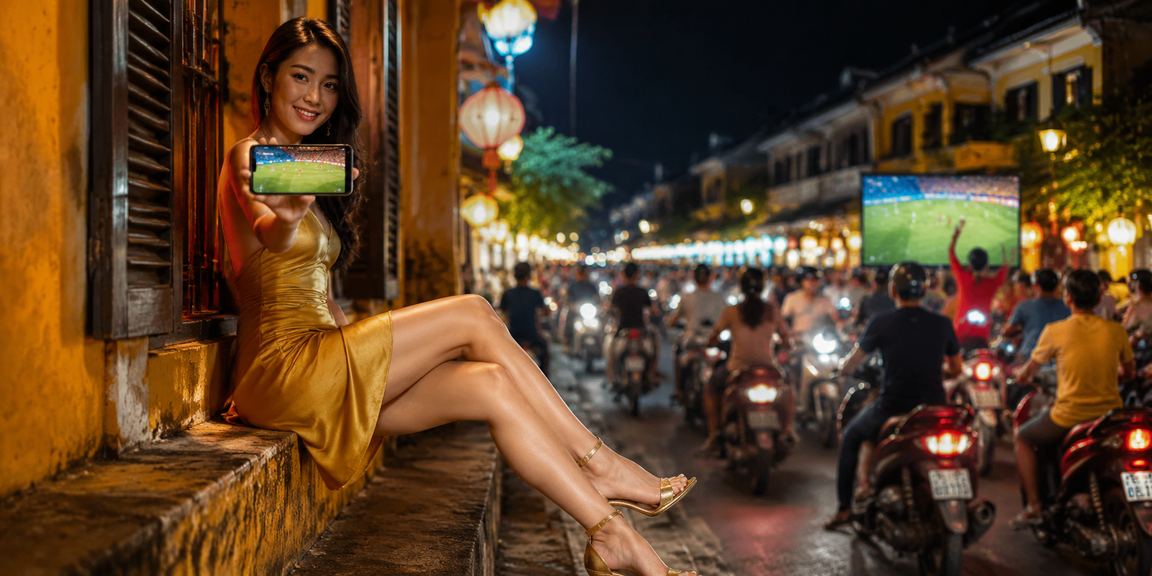 Cá cược thể thao về đêm tại phố cổ Hội An với ánh đèn neon lung linh